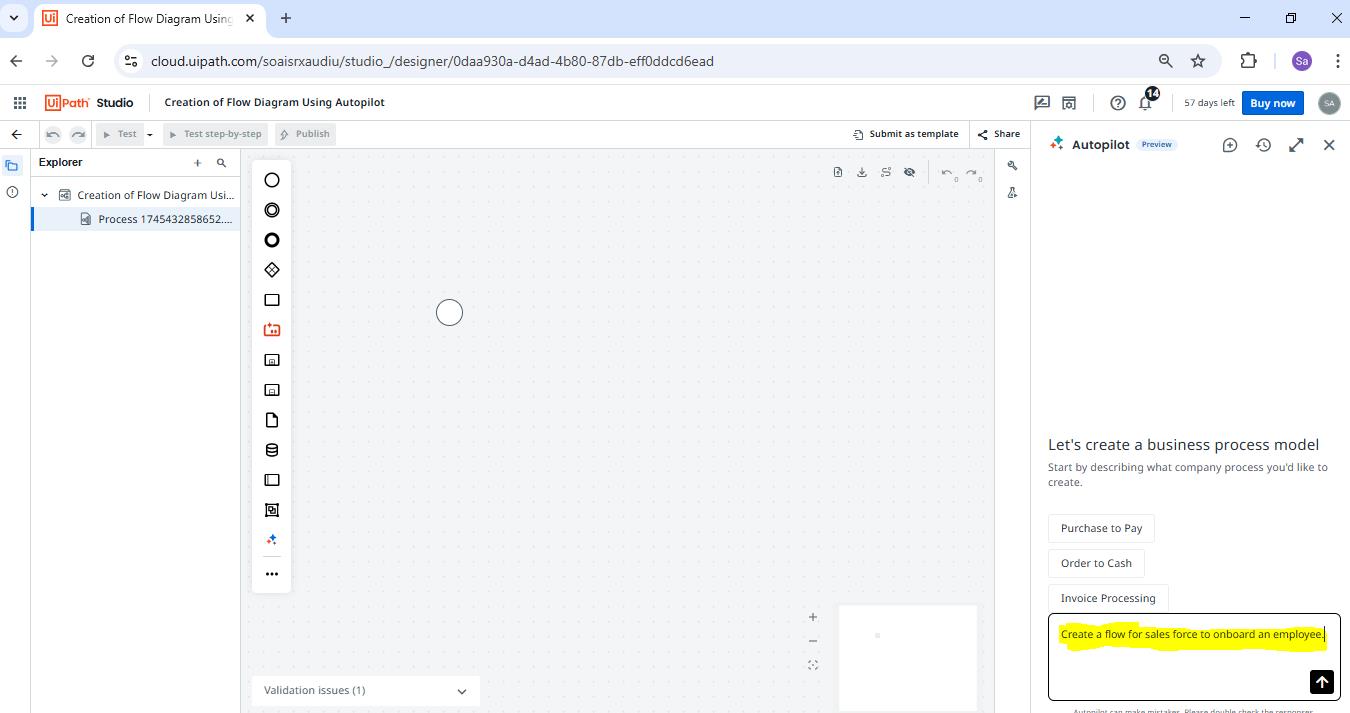 Typing out a simple prompt to build a basic employee onboarding flow in Salesforce