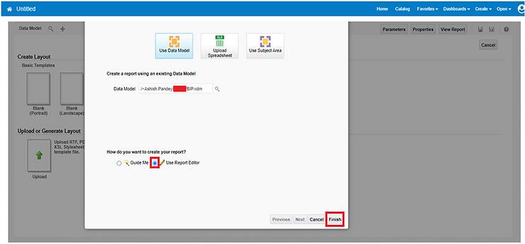 Use the Report editor to Click on Finish button