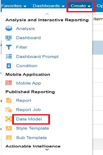 Click on Drop-down buttonCreate and selectData Model