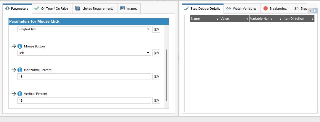 Specify the mouse button, horizontal percentage, and vertical percentage for accurate positioning
